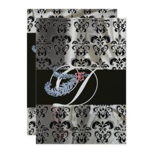 DIAMOND FEATHER SILVER BLACK SILK DAMASK MONOGRAM