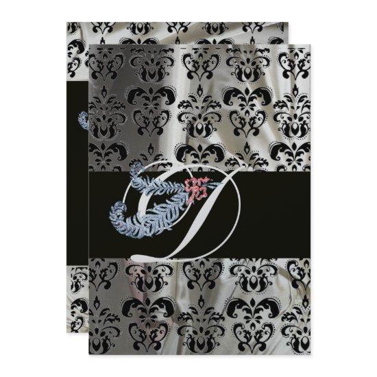 DIAMOND FEATHER SILVER BLACK SILK DAMASK MONOGRAM