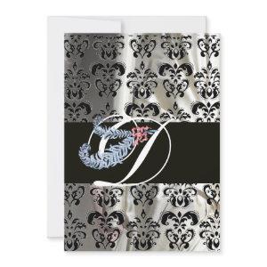 DIAMOND FEATHER WHITE BLACK SILK DAMASK MONOGRAM