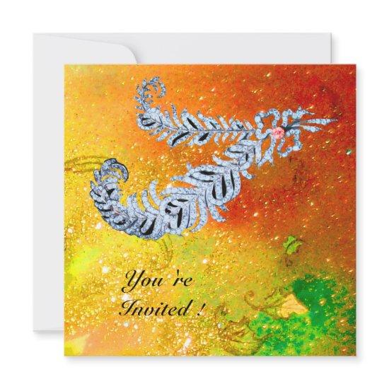 DIAMOND FEATHERS ,brown yellow green gold sparkles