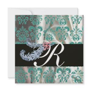 DIAMOND FEATHERS ICE BLUE SILK DAMASK MONOGRAM