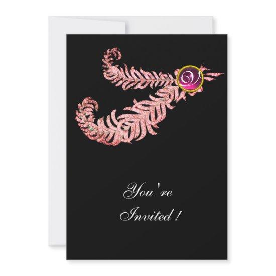 DIAMOND FEATHERS MONOGRAM ,red ruby ,pink