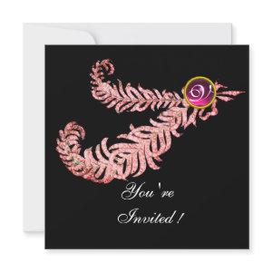 DIAMOND FEATHERS MONOGRAM ,red ruby ,pink