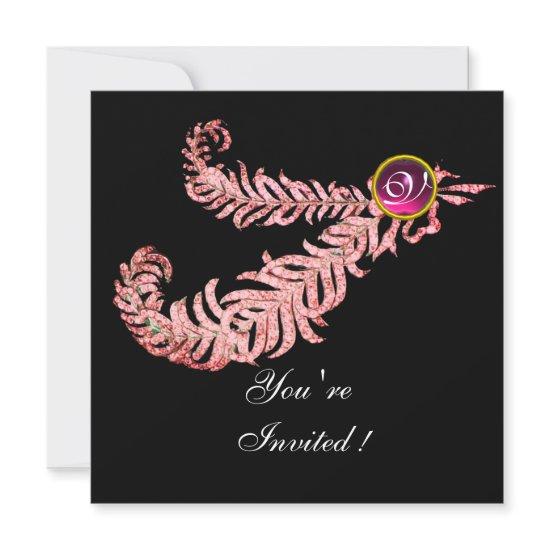 DIAMOND FEATHERS MONOGRAM ,red ruby ,pink