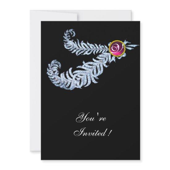 DIAMOND FEATHERS MONOGRAM ,red ruby ,pink