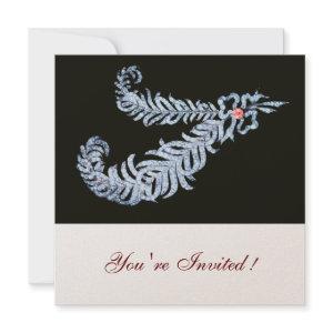 DIAMOND FEATHERS,PINK RIBBON Black White Wedding