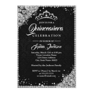 Diamond Lace Sparkle Black Silver Quinceanera