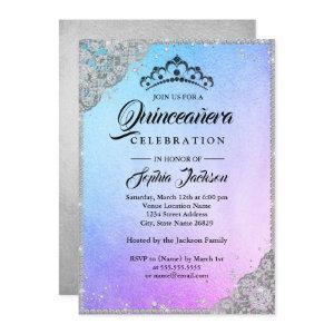 Diamond Lace Sparkle Blue Purple Quinceanera