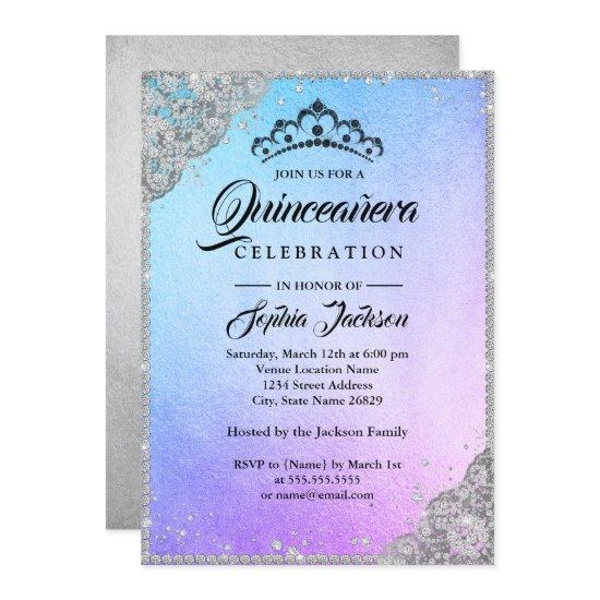 Diamond Lace Sparkle Blue Purple Quinceanera