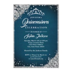 Diamond Lace Sparkle Blue Silver Quinceanera