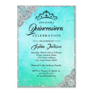 Diamond Lace Sparkle Blue Teal Quinceanera