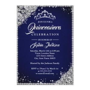 Diamond Lace Sparkle Navy Silver Quinceanera