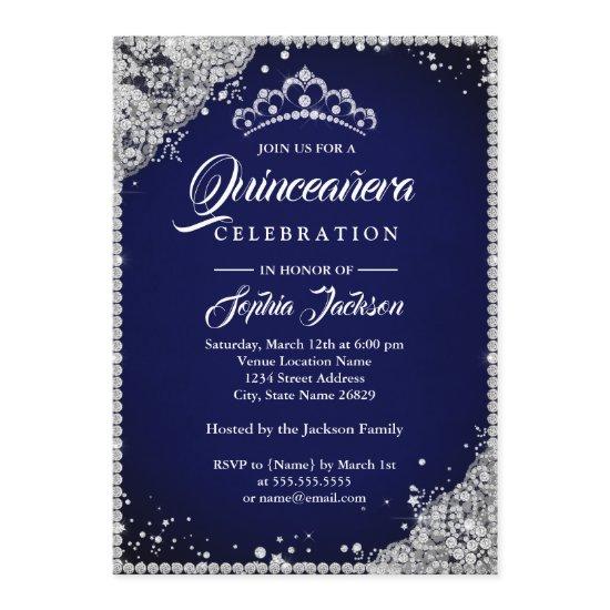Diamond Lace Sparkle Navy Silver Quinceanera