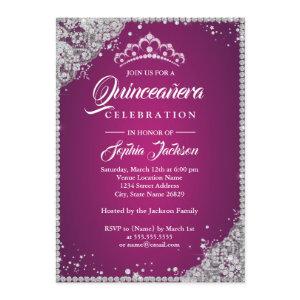 Diamond Lace Sparkle Pink Silver Quinceanera