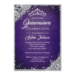 Diamond Lace Sparkle Purple Silver Quinceanera