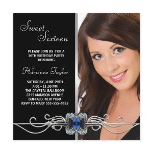 Diamond Silver Black Photo Sweet Sixteen Birthday