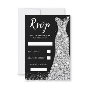 Diamond Sparkle Dress Birthday Party Bridal Black RSVP Card