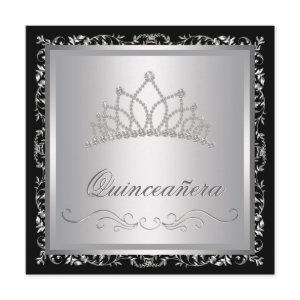 Diamond Tiara Black Damask Quinceanera