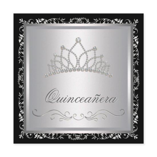 Diamond Tiara Black Damask Quinceanera
