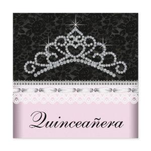 Diamond Tiara Pink Black Sweet 15 Quinceanera