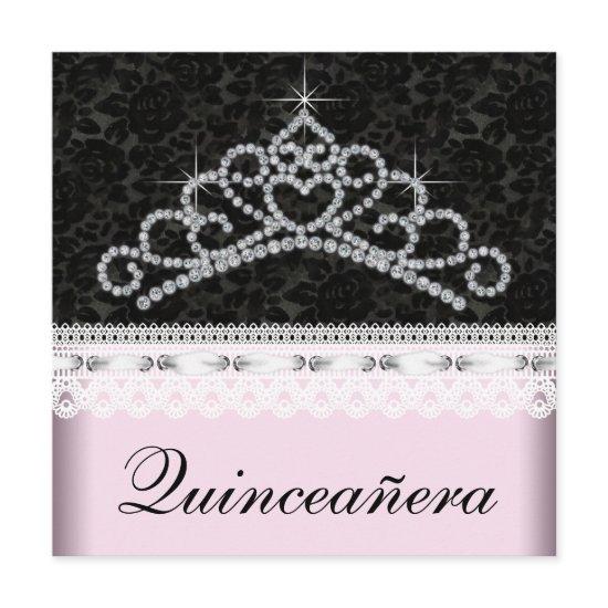 Diamond Tiara Pink Black Sweet 15 Quinceanera