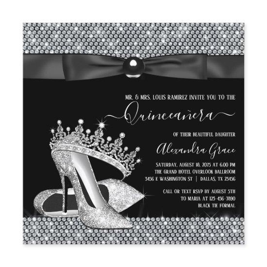 Diamond Tiara Shoe Glam Black Tie Quinceanera