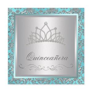 Diamond Tiara Teal Blue Damask Teal Blue Quinceane