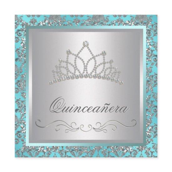 Diamond Tiara Teal Blue Damask Teal Blue Quinceane