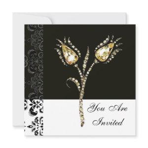DIAMOND TULIPS , Black and White Damask