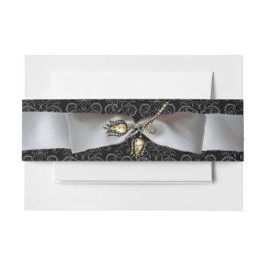DIAMOND TULIPS Black White Damask Ribbon  Belly Band