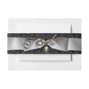 DIAMOND TULIPS Black White Damask Ribbon Monogram  Belly Band