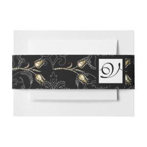 DIAMOND TULIPS Black White Damask Square  Monogram  Belly Band