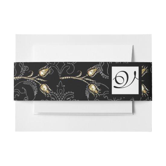 DIAMOND TULIPS Black White Damask Square  Monogram  Belly Band