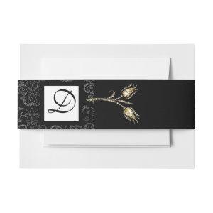 DIAMOND TULIPS Black White Damask Square  Monogram  Belly Band