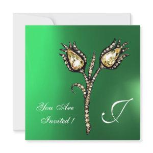 DIAMOND TULIPS MONOGRAM ,Green Jade