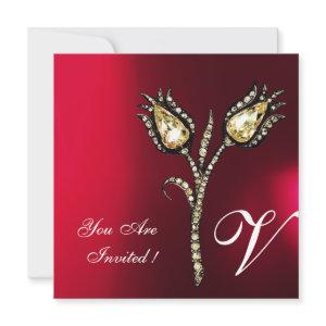 DIAMOND TULIPS MONOGRAM ,Red Burgundy White