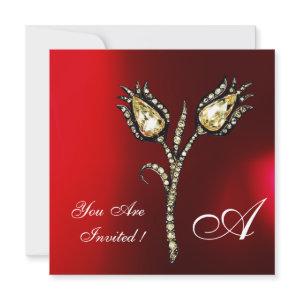DIAMOND TULIPS MONOGRAM ,Red Burgundy White