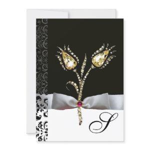 DIAMOND TULIPS ,Pink Black White Damask Monogram