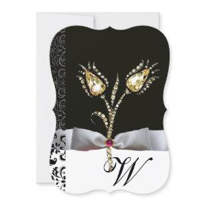 DIAMOND TULIPS ,Pink Black White Damask Monogram