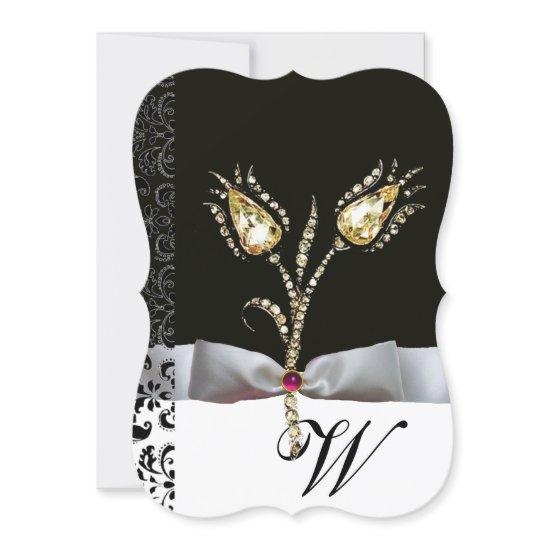DIAMOND TULIPS ,Pink Black White Damask Monogram