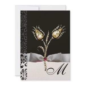DIAMOND TULIPS ,Pink Black White Damask Monogram