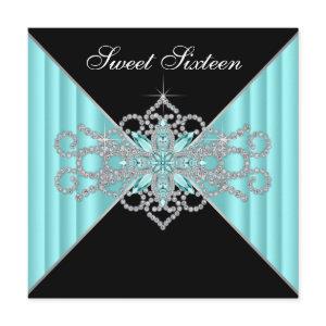 Diamond Turquoise Blue and Black Sweet 16 Birthday