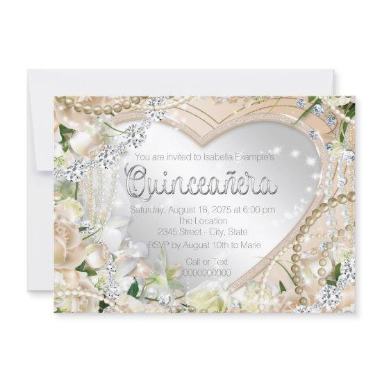 Diamonds and Pearls White Rose Quinceanera
