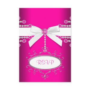Diamonds Bow Hot Pink Quinceanera RSVP