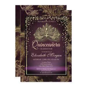 Diamonds Burgundy Floral Damask Quinceañera