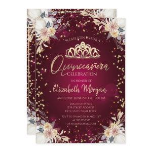 Diamonds Burgundy Pumpkin Floral Quinceañera