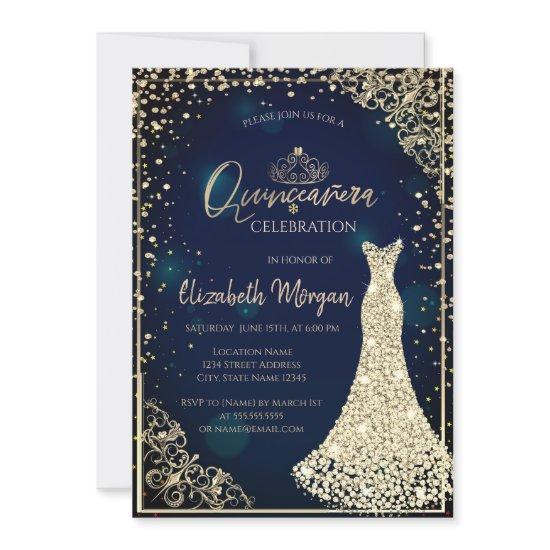 Diamonds Dress Tiara Navy Blue Quinceañera