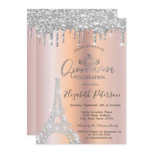 Diamonds Eiffel Tower,Drips Silver Quinceañera