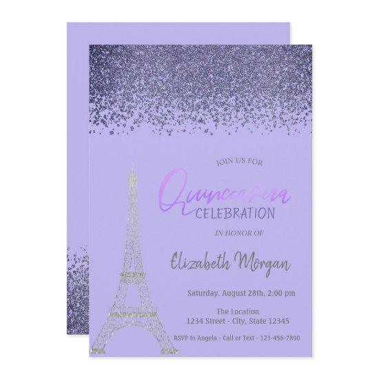 Diamonds,Eiffel Tower Light Violet Quinceañera