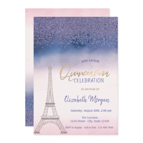 Diamonds,Eiffel Tower Ombre Quinceanera